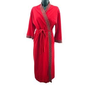Vintage 1970s Tartan Plaid Red Trim Christmas Holiday Robe M Cottagecore 3853